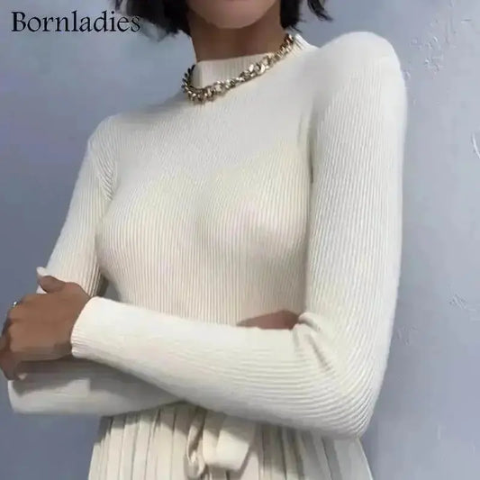 Bornladies Autumn Winter Basic Turtleneck Knitting Bottoming Warm Sweaters 2021 Women's Pullovers Solid Minimalist Cheap Tops - Image #1