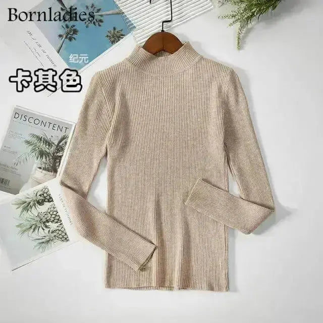 Bornladies Autumn Winter Basic Turtleneck Knitting Bottoming Warm Sweaters 2021 Women's Pullovers Solid Minimalist Cheap Tops - Image #6