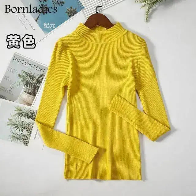 Bornladies Autumn Winter Basic Turtleneck Knitting Bottoming Warm Sweaters 2021 Women's Pullovers Solid Minimalist Cheap Tops - Image #25