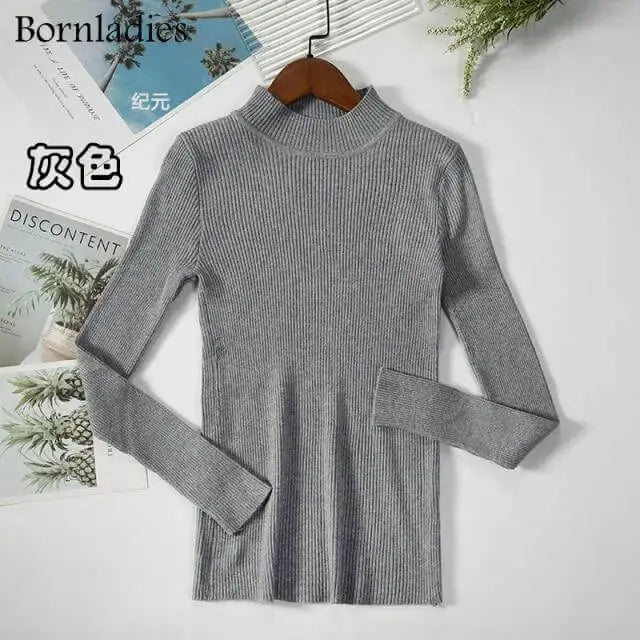 Bornladies Autumn Winter Basic Turtleneck Knitting Bottoming Warm Sweaters 2021 Women's Pullovers Solid Minimalist Cheap Tops - Image #5