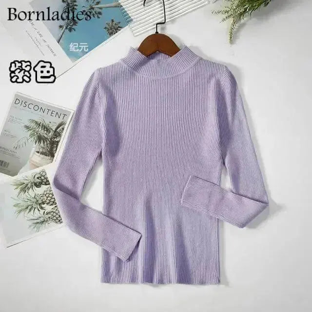 Bornladies Autumn Winter Basic Turtleneck Knitting Bottoming Warm Sweaters 2021 Women's Pullovers Solid Minimalist Cheap Tops - Image #14