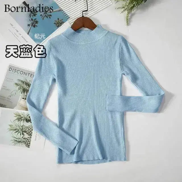 Bornladies Autumn Winter Basic Turtleneck Knitting Bottoming Warm Sweaters 2021 Women's Pullovers Solid Minimalist Cheap Tops - Image #16