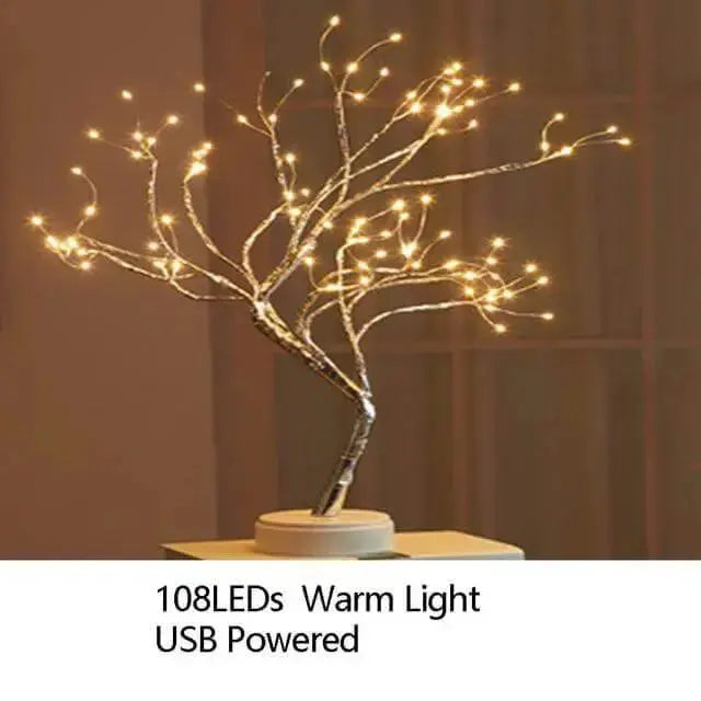 Night Light Home Decoration Bonsai Style Party Cherry Tree Shape LED Light DIY Firework Christmas Gift Plants Switch Copper - Image #5