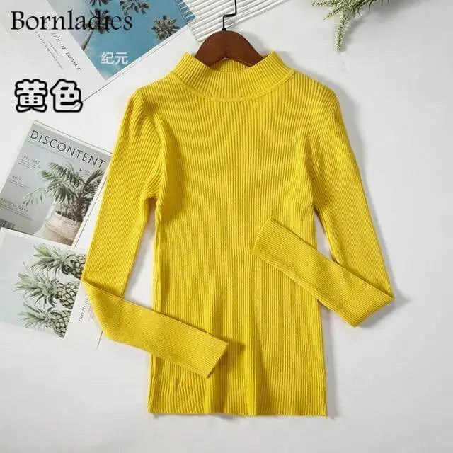 Bornladies Autumn Winter Basic Turtleneck Knitting Bottoming Warm Sweaters 2021 Women's Pullovers Solid Minimalist Cheap Tops - Image #25