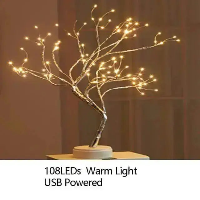 Night Light Home Decoration Bonsai Style Party Cherry Tree Shape LED Light DIY Firework Christmas Gift Plants Switch Copper - Image #5