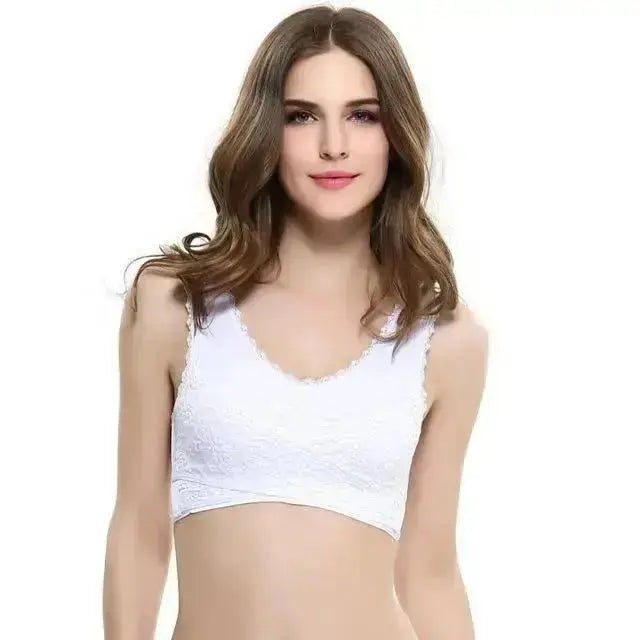 M-3XL Women Underwear Sexy Lingerie Lace Solid Color Cross Side Buckle Wireless Push up Breathable Sleep Sports Bra - Image #5