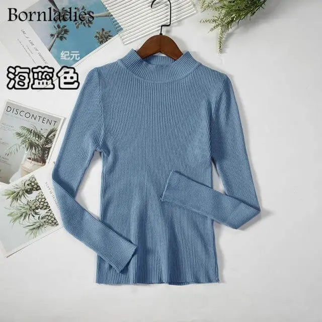 Bornladies Autumn Winter Basic Turtleneck Knitting Bottoming Warm Sweaters 2021 Women's Pullovers Solid Minimalist Cheap Tops - Image #23