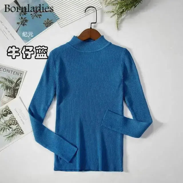 Bornladies Autumn Winter Basic Turtleneck Knitting Bottoming Warm Sweaters 2021 Women's Pullovers Solid Minimalist Cheap Tops - Image #13