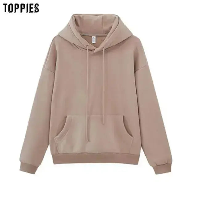 Toppies Womens Tracksuits Hooded Sweatshirts 2021 Autumn Winter Fleece Oversize Hoodies Solid Pullovers Jackets Unisex Couple - Image #3