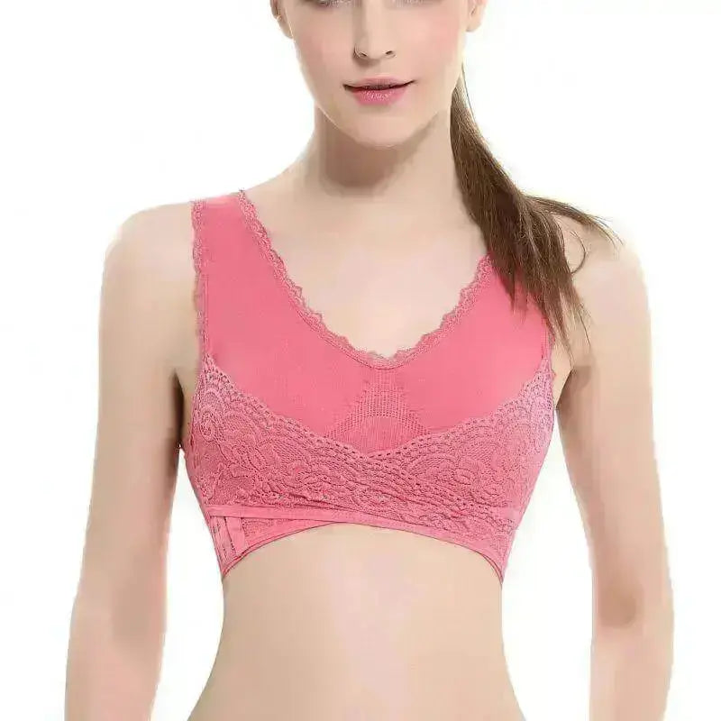 M-3XL Women Underwear Sexy Lingerie Lace Solid Color Cross Side Buckle Wireless Push up Breathable Sleep Sports Bra - Image #3