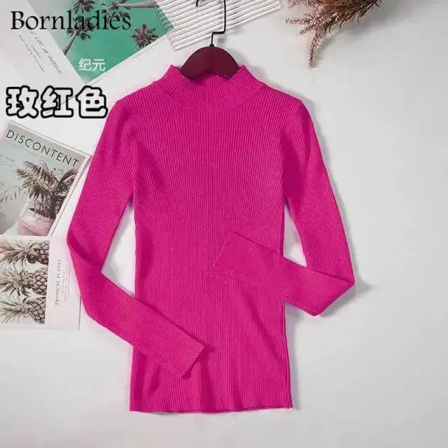 Bornladies Autumn Winter Basic Turtleneck Knitting Bottoming Warm Sweaters 2021 Women's Pullovers Solid Minimalist Cheap Tops - Image #22