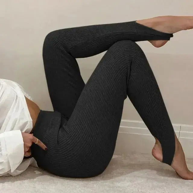 Tossy Beige Ribbed Knit Leggings Women High Waist Cotton Fitness Basic Pants Casual Spring New All-Match Female Skinny Leggings - Image #6