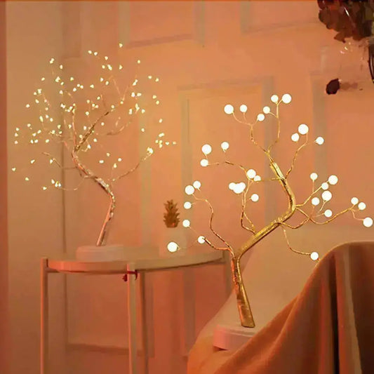 Night Light Home Decoration Bonsai Style Party Cherry Tree Shape LED Light DIY Firework Christmas Gift Plants Switch Copper - Image #1