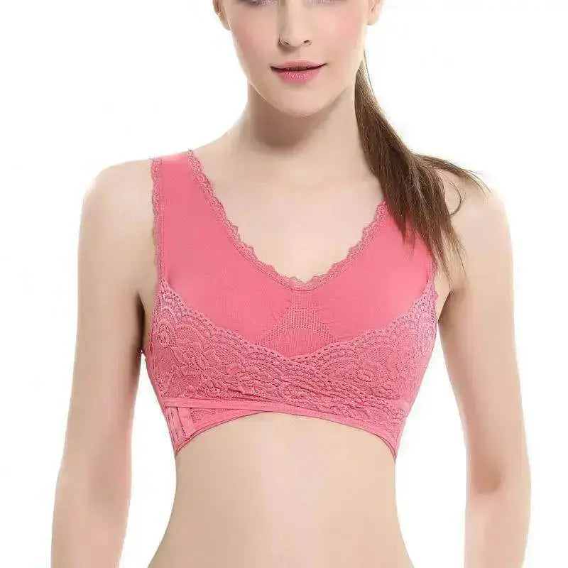 M-3XL Women Underwear Sexy Lingerie Lace Solid Color Cross Side Buckle Wireless Push up Breathable Sleep Sports Bra - Image #3