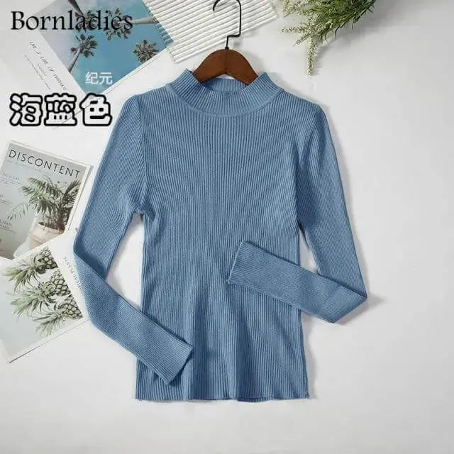 Bornladies Autumn Winter Basic Turtleneck Knitting Bottoming Warm Sweaters 2021 Women's Pullovers Solid Minimalist Cheap Tops - Image #17