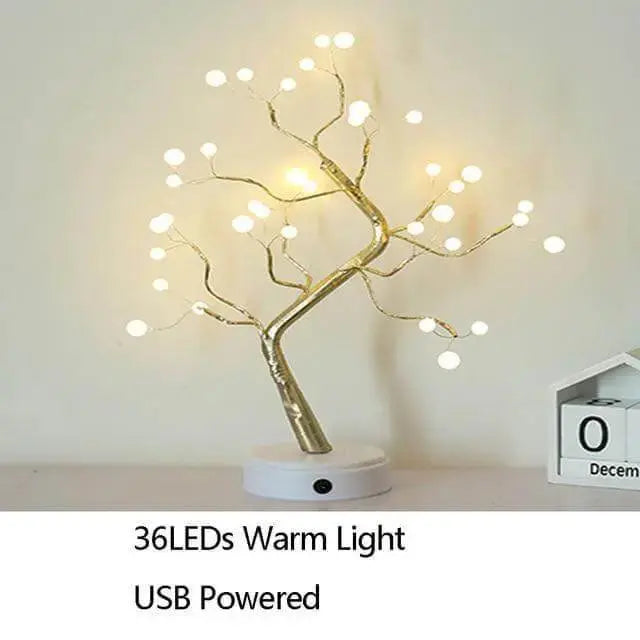 Night Light Home Decoration Bonsai Style Party Cherry Tree Shape LED Light DIY Firework Christmas Gift Plants Switch Copper - Image #2