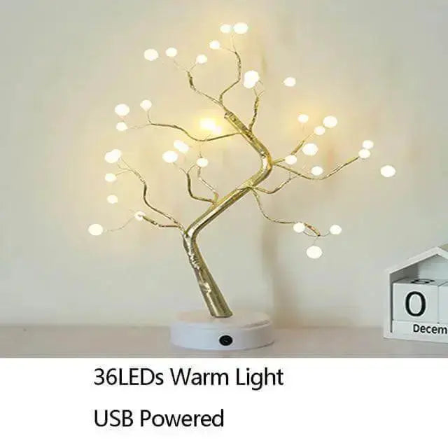 Night Light Home Decoration Bonsai Style Party Cherry Tree Shape LED Light DIY Firework Christmas Gift Plants Switch Copper - Image #2