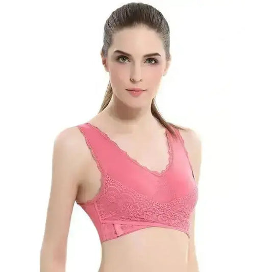 M-3XL Women Underwear Sexy Lingerie Lace Solid Color Cross Side Buckle Wireless Push up Breathable Sleep Sports Bra - Image #1