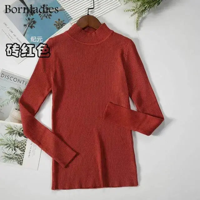 Bornladies Autumn Winter Basic Turtleneck Knitting Bottoming Warm Sweaters 2021 Women's Pullovers Solid Minimalist Cheap Tops - Image #24