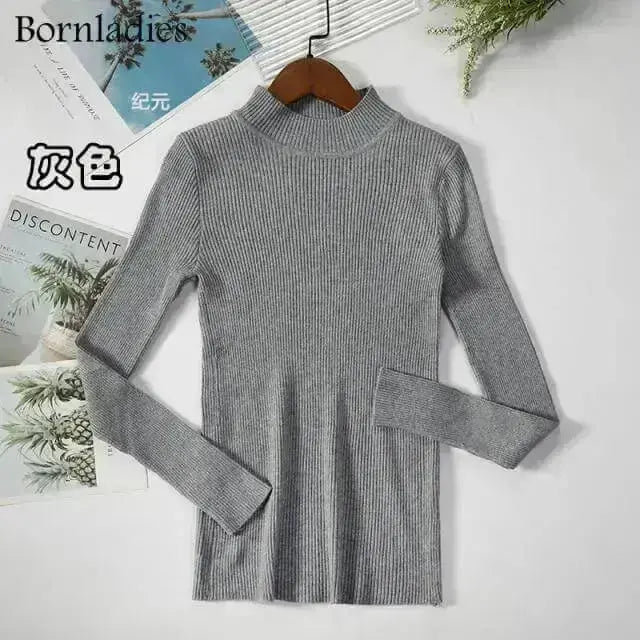 Bornladies Autumn Winter Basic Turtleneck Knitting Bottoming Warm Sweaters 2021 Women's Pullovers Solid Minimalist Cheap Tops - Image #5