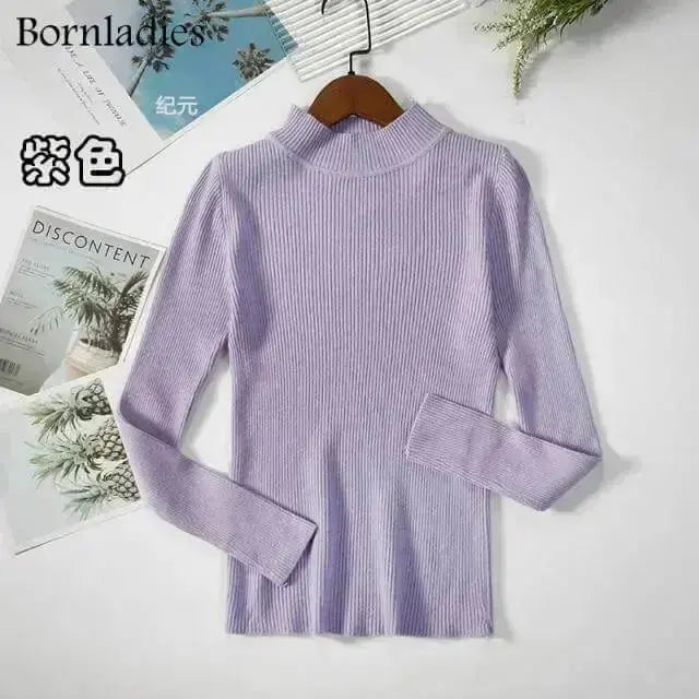 Bornladies Autumn Winter Basic Turtleneck Knitting Bottoming Warm Sweaters 2021 Women's Pullovers Solid Minimalist Cheap Tops - Image #12