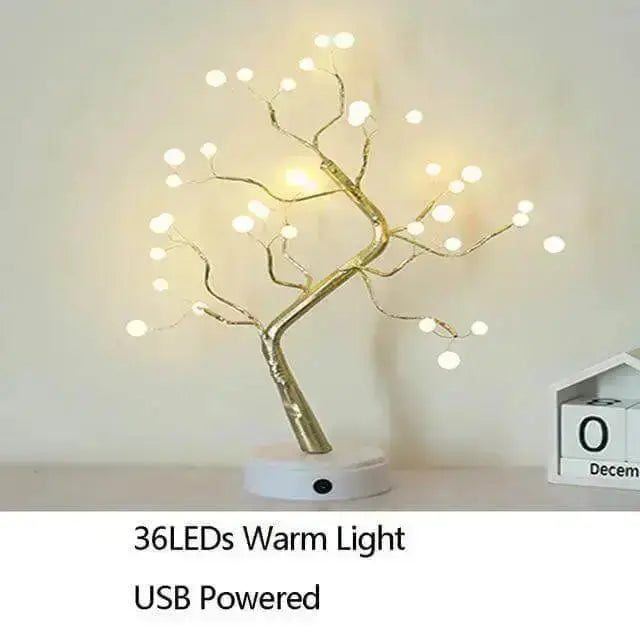 Night Light Home Decoration Bonsai Style Party Cherry Tree Shape LED Light DIY Firework Christmas Gift Plants Switch Copper - Image #2