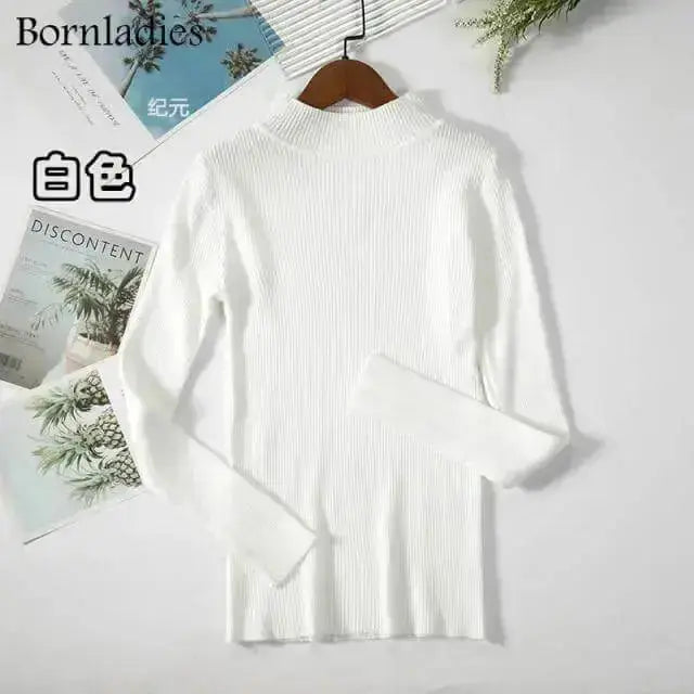 Bornladies Autumn Winter Basic Turtleneck Knitting Bottoming Warm Sweaters 2021 Women's Pullovers Solid Minimalist Cheap Tops - Image #22