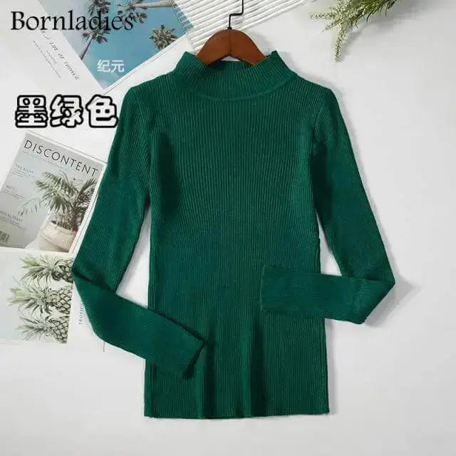 Bornladies Autumn Winter Basic Turtleneck Knitting Bottoming Warm Sweaters 2021 Women's Pullovers Solid Minimalist Cheap Tops - Image #11