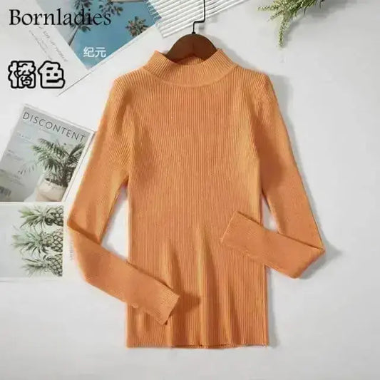 Bornladies Autumn Winter Basic Turtleneck Knitting Bottoming Warm Sweaters 2021 Women's Pullovers Solid Minimalist Cheap Tops - Image #2