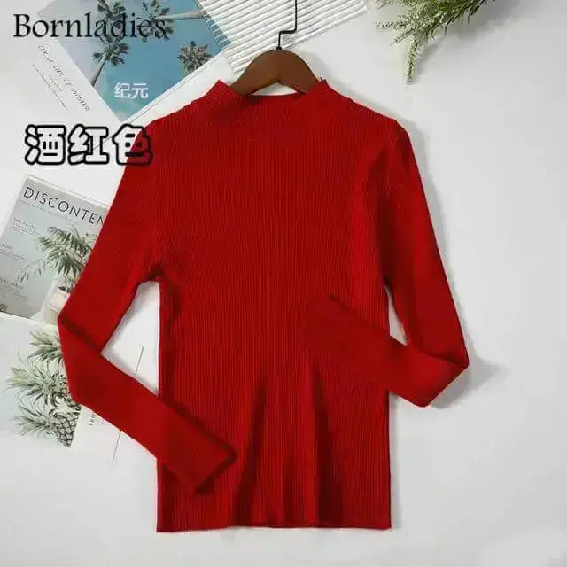 Bornladies Autumn Winter Basic Turtleneck Knitting Bottoming Warm Sweaters 2021 Women's Pullovers Solid Minimalist Cheap Tops - Image #15