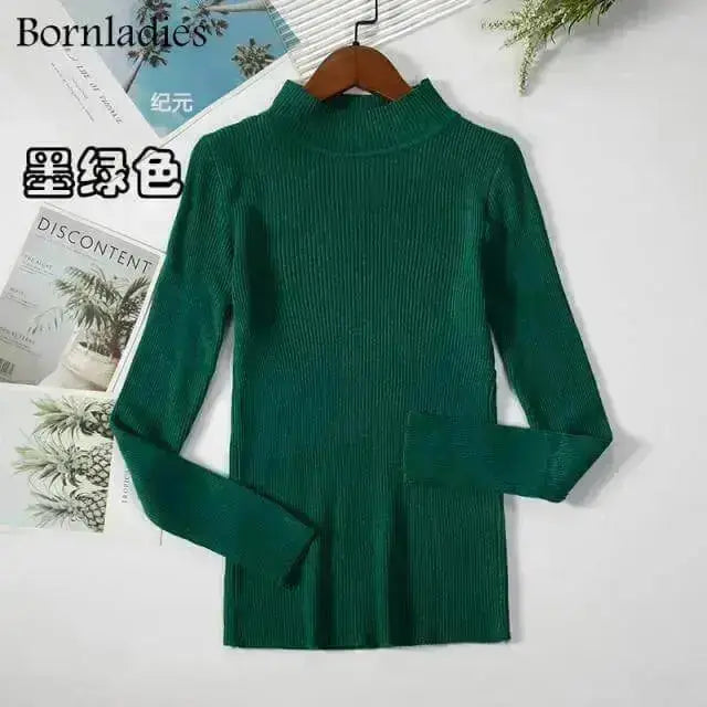 Bornladies Autumn Winter Basic Turtleneck Knitting Bottoming Warm Sweaters 2021 Women's Pullovers Solid Minimalist Cheap Tops - Image #11