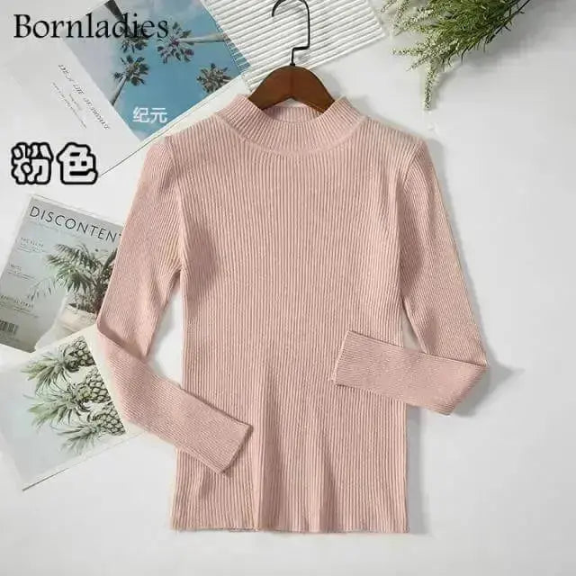 Bornladies Autumn Winter Basic Turtleneck Knitting Bottoming Warm Sweaters 2021 Women's Pullovers Solid Minimalist Cheap Tops - Image #23