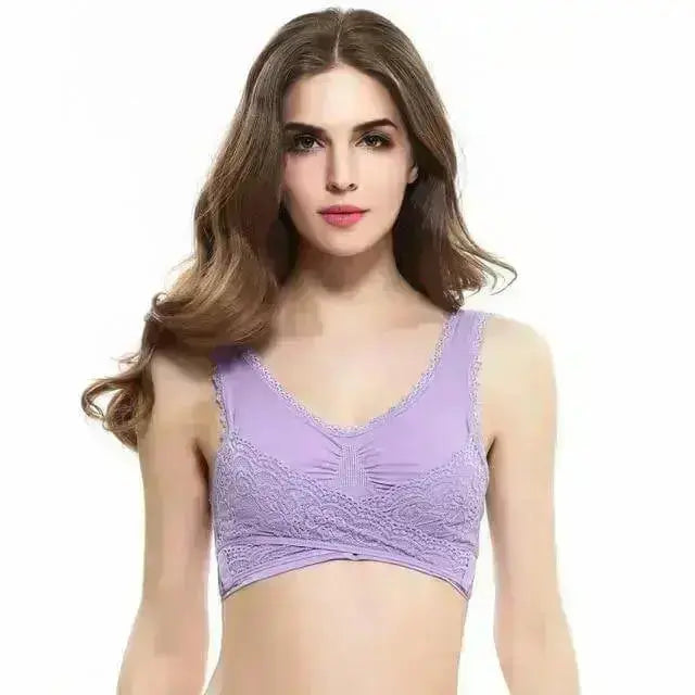 M-3XL Women Underwear Sexy Lingerie Lace Solid Color Cross Side Buckle Wireless Push up Breathable Sleep Sports Bra - Image #7