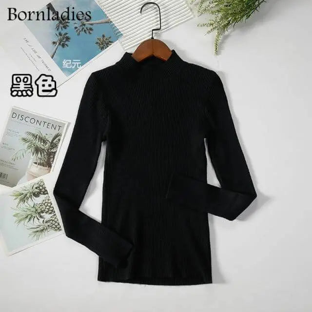 Bornladies Autumn Winter Basic Turtleneck Knitting Bottoming Warm Sweaters 2021 Women's Pullovers Solid Minimalist Cheap Tops - Image #27