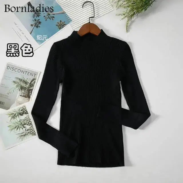 Bornladies Autumn Winter Basic Turtleneck Knitting Bottoming Warm Sweaters 2021 Women's Pullovers Solid Minimalist Cheap Tops - Image #27
