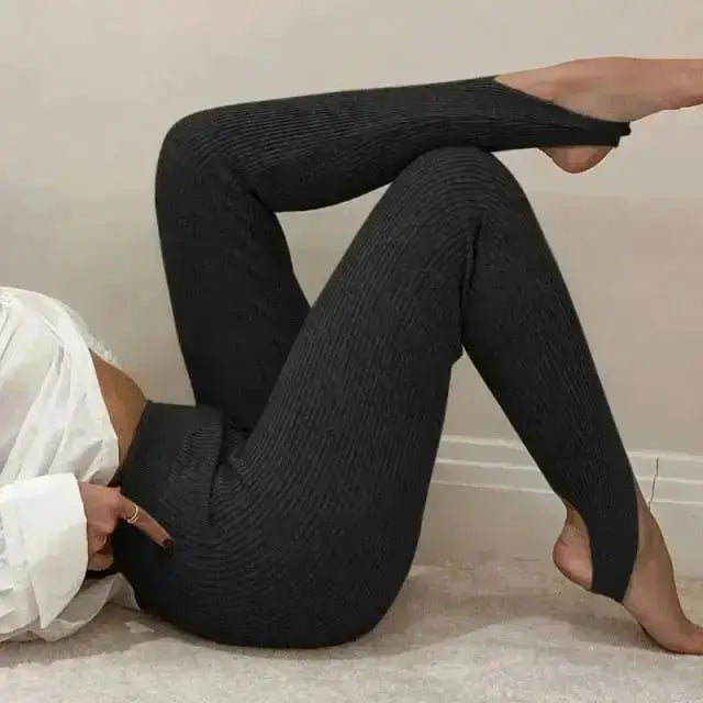 Tossy Beige Ribbed Knit Leggings Women High Waist Cotton Fitness Basic Pants Casual Spring New All-Match Female Skinny Leggings - Image #4