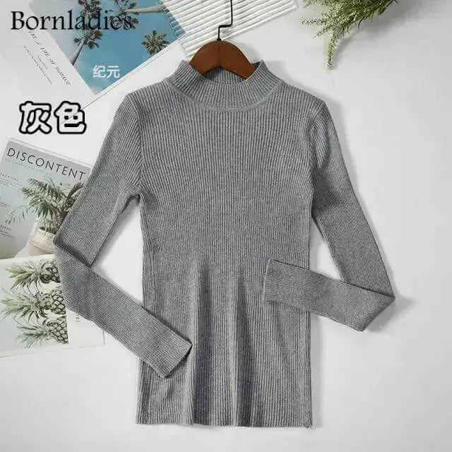 Bornladies Autumn Winter Basic Turtleneck Knitting Bottoming Warm Sweaters 2021 Women's Pullovers Solid Minimalist Cheap Tops - Image #5