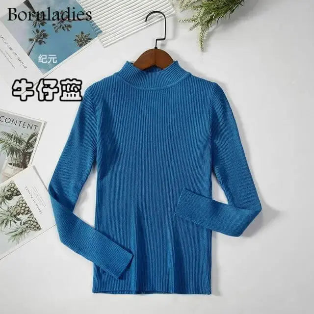Bornladies Autumn Winter Basic Turtleneck Knitting Bottoming Warm Sweaters 2021 Women's Pullovers Solid Minimalist Cheap Tops - Image #13