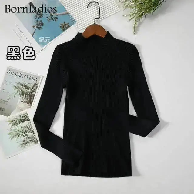 Bornladies Autumn Winter Basic Turtleneck Knitting Bottoming Warm Sweaters 2021 Women's Pullovers Solid Minimalist Cheap Tops - Image #27