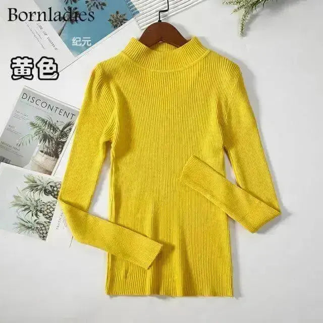Bornladies Autumn Winter Basic Turtleneck Knitting Bottoming Warm Sweaters 2021 Women's Pullovers Solid Minimalist Cheap Tops - Image #25