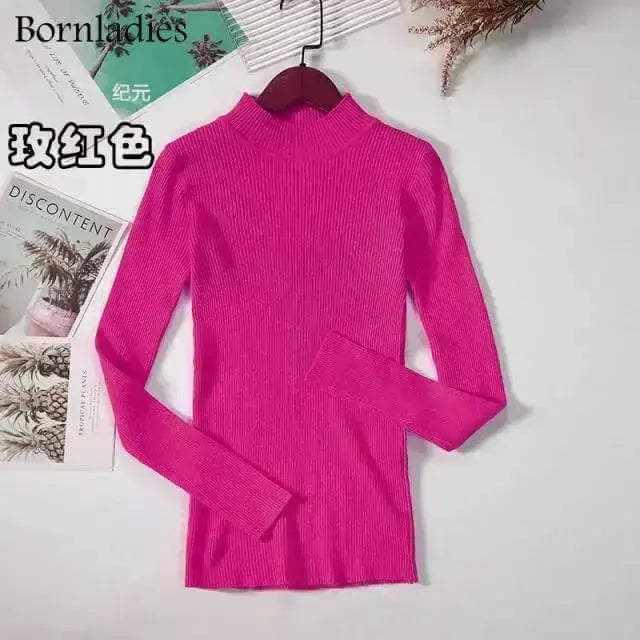 Bornladies Autumn Winter Basic Turtleneck Knitting Bottoming Warm Sweaters 2021 Women's Pullovers Solid Minimalist Cheap Tops - Image #22