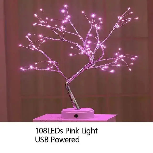 Night Light Home Decoration Bonsai Style Party Cherry Tree Shape LED Light DIY Firework Christmas Gift Plants Switch Copper - Image #3
