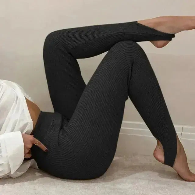 Tossy Beige Ribbed Knit Leggings Women High Waist Cotton Fitness Basic Pants Casual Spring New All-Match Female Skinny Leggings - Image #4