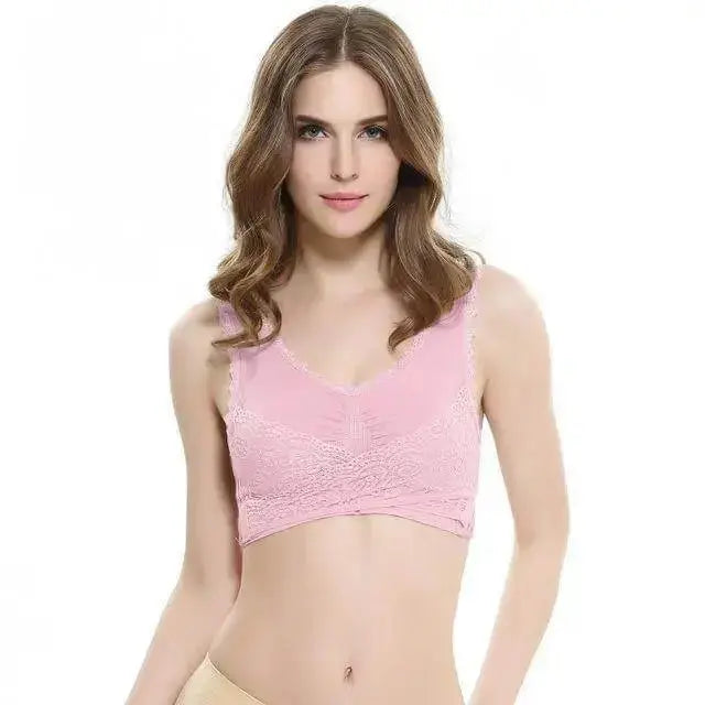 M-3XL Women Underwear Sexy Lingerie Lace Solid Color Cross Side Buckle Wireless Push up Breathable Sleep Sports Bra - Image #9