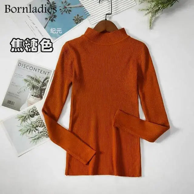 Bornladies Autumn Winter Basic Turtleneck Knitting Bottoming Warm Sweaters 2021 Women's Pullovers Solid Minimalist Cheap Tops - Image #14