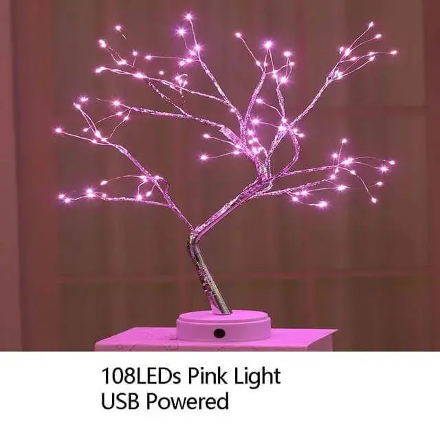 Night Light Home Decoration Bonsai Style Party Cherry Tree Shape LED Light DIY Firework Christmas Gift Plants Switch Copper - Image #3