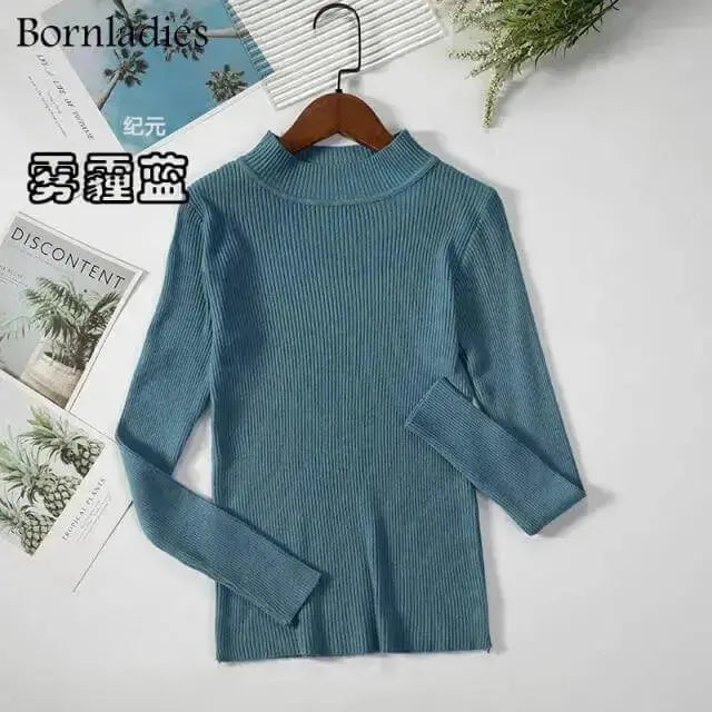 Bornladies Autumn Winter Basic Turtleneck Knitting Bottoming Warm Sweaters 2021 Women's Pullovers Solid Minimalist Cheap Tops - Image #3