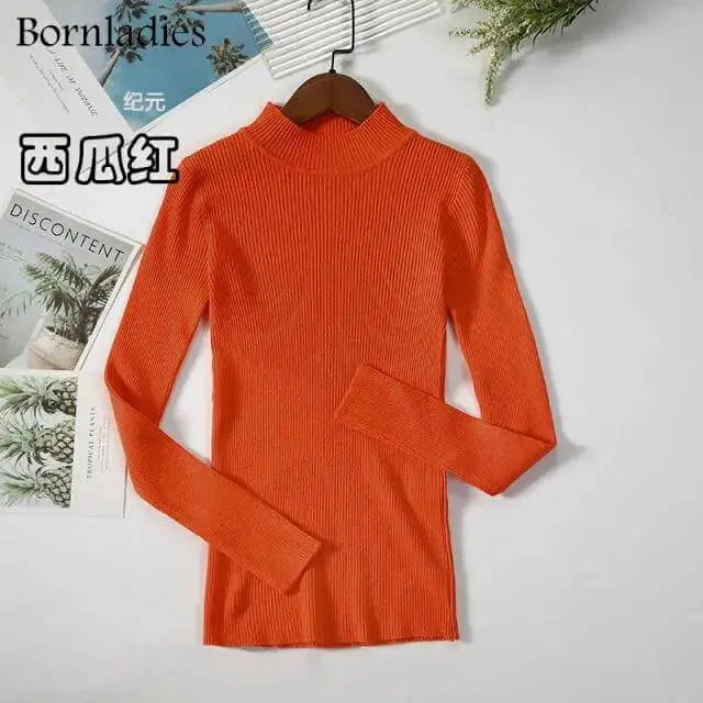Bornladies Autumn Winter Basic Turtleneck Knitting Bottoming Warm Sweaters 2021 Women's Pullovers Solid Minimalist Cheap Tops - Image #5