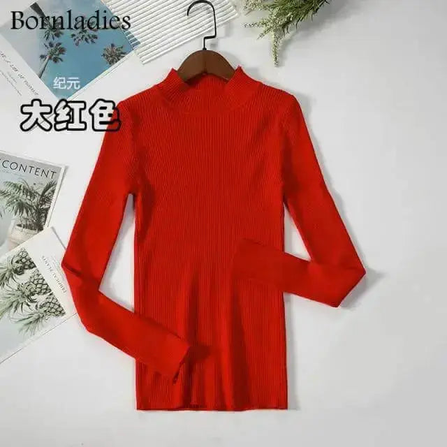Bornladies Autumn Winter Basic Turtleneck Knitting Bottoming Warm Sweaters 2021 Women's Pullovers Solid Minimalist Cheap Tops - Image #12