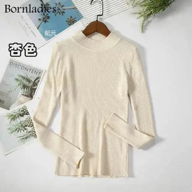 Bornladies Autumn Winter Basic Turtleneck Knitting Bottoming Warm Sweaters 2021 Women's Pullovers Solid Minimalist Cheap Tops - Image #8